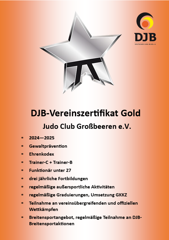 Vereinszertifikat Gold des Deutschen Judo-Bundes 2024 - höchste Auszeichnung für Vereinsqualität